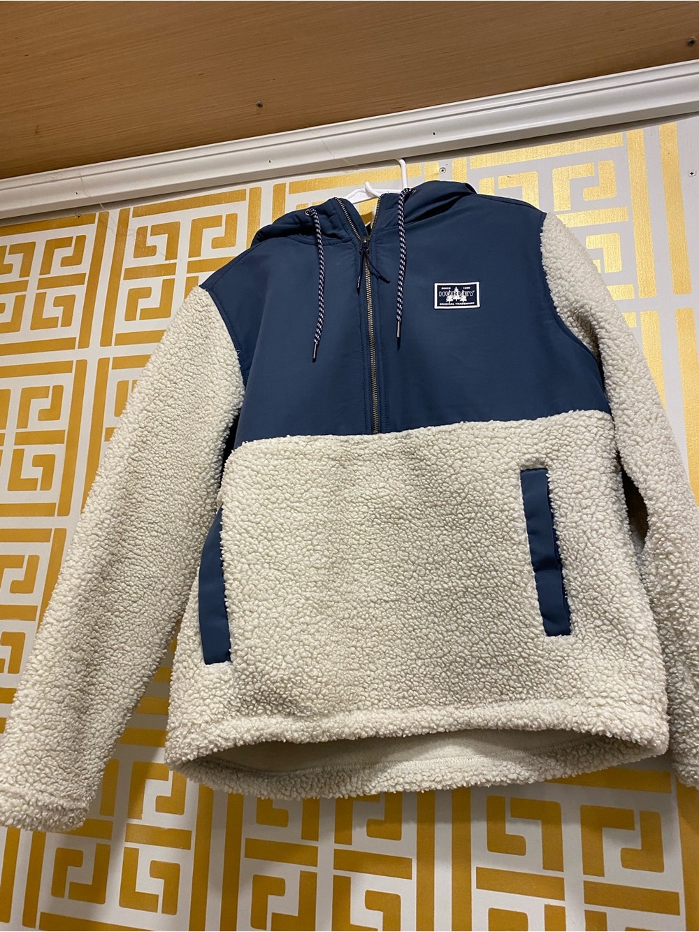 Hurley Navy and Cream Sherpa Zip-Up Hoodie